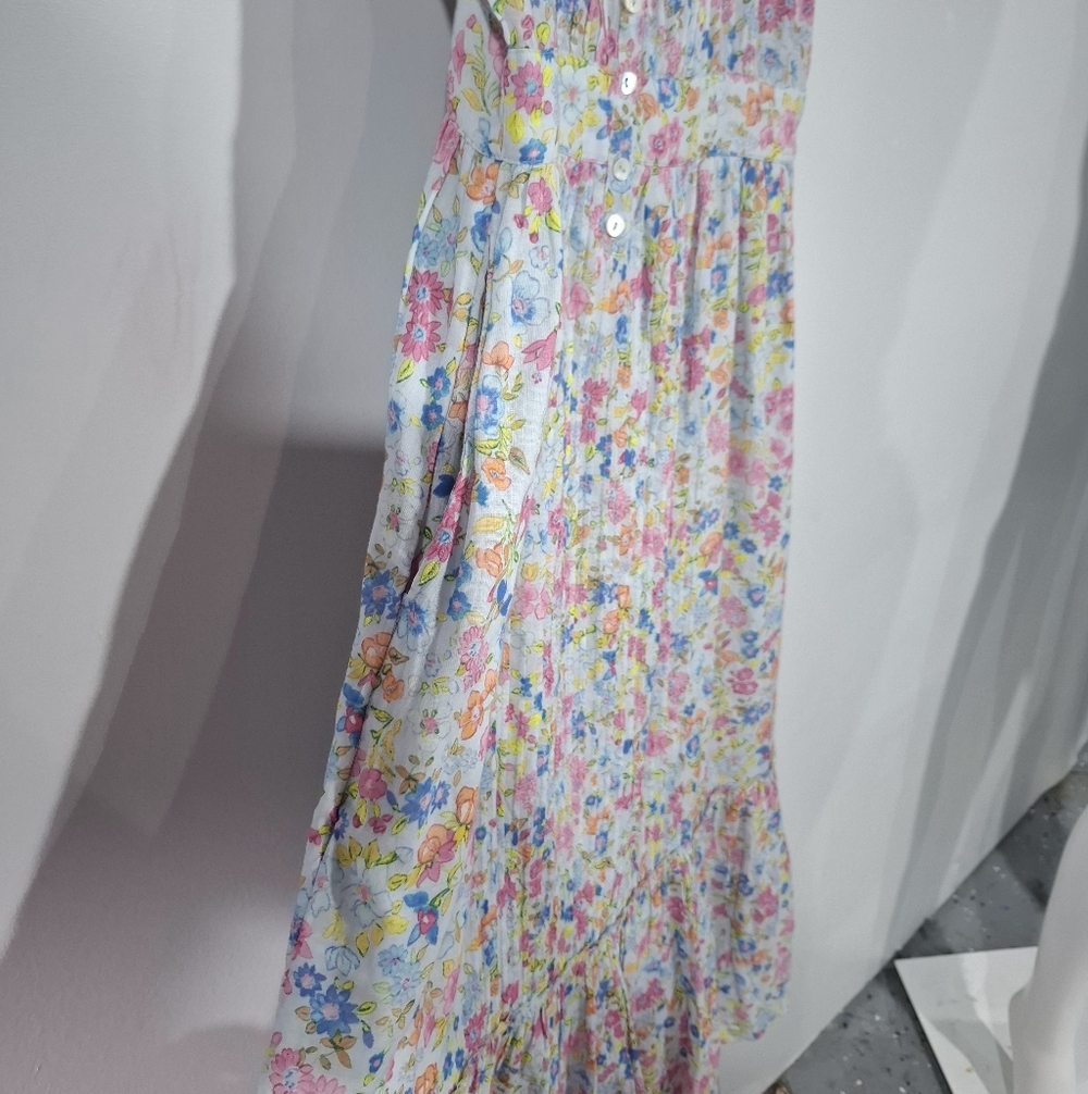 Love Shack Fancy Women's Midi Dress Cotton Multicolor Floral Pleated Ruffle Sz 0 - Picture 7 of 15